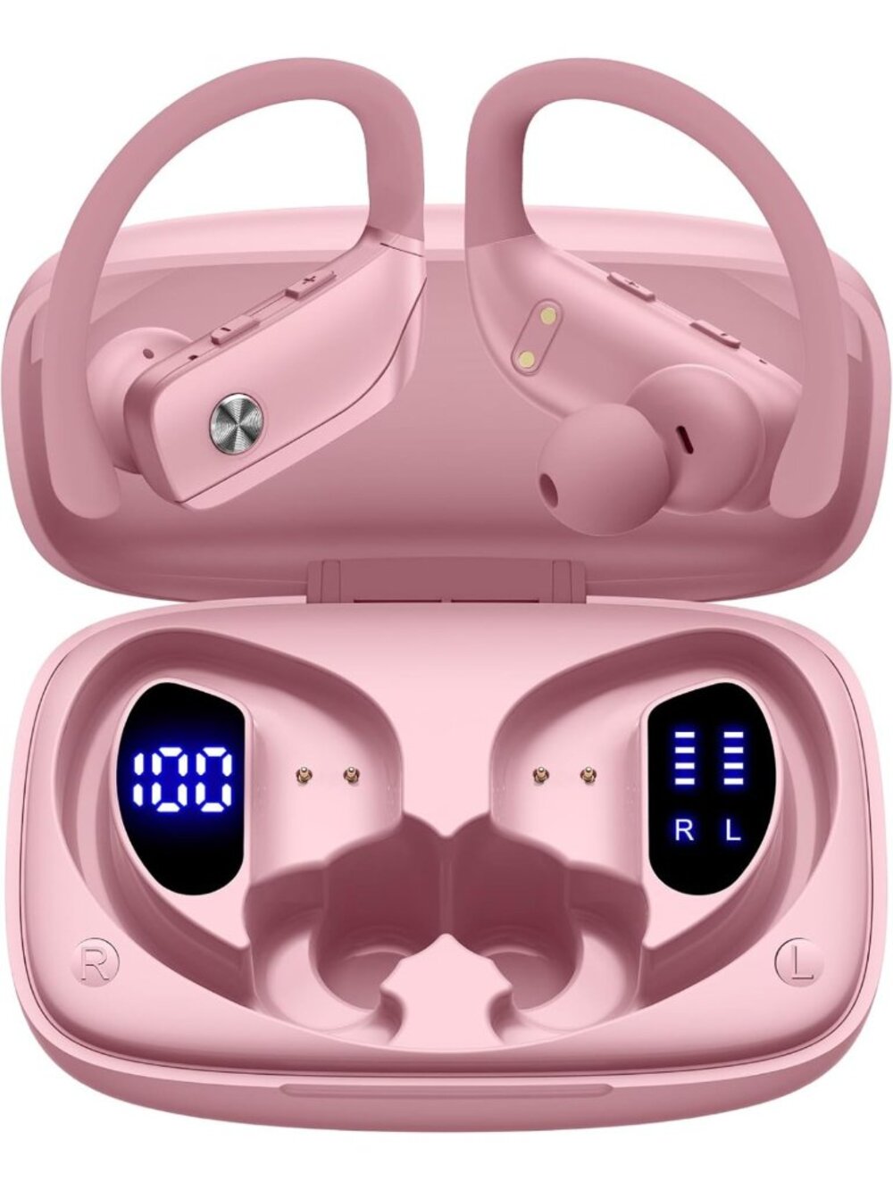 Wireless Earbuds with 80H Playtime, LED Display, Over-Ear Hook, Stereo Sound